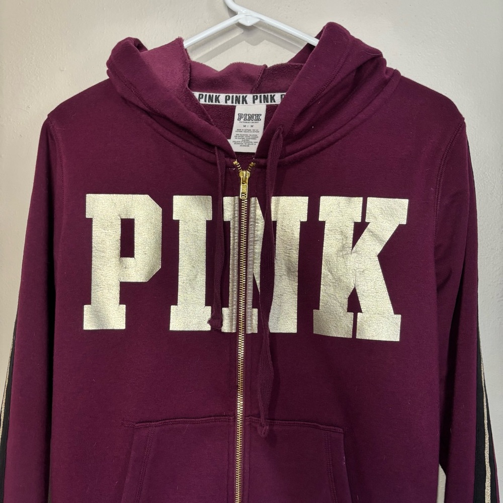 PINK Zip Up Hoodie Long Sleeve Jacket Size Medium Victoria’s Secret Logo - Picture 15 of 16
